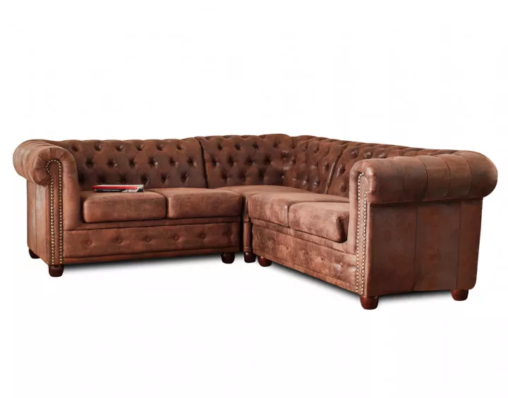 Winston - Canapé d’angle Chesterfield 5 places style industriel