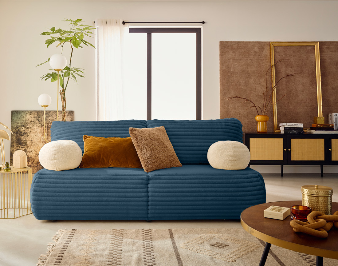 Canapé 3 places convertible en fausse fourrure côtelée Marvin