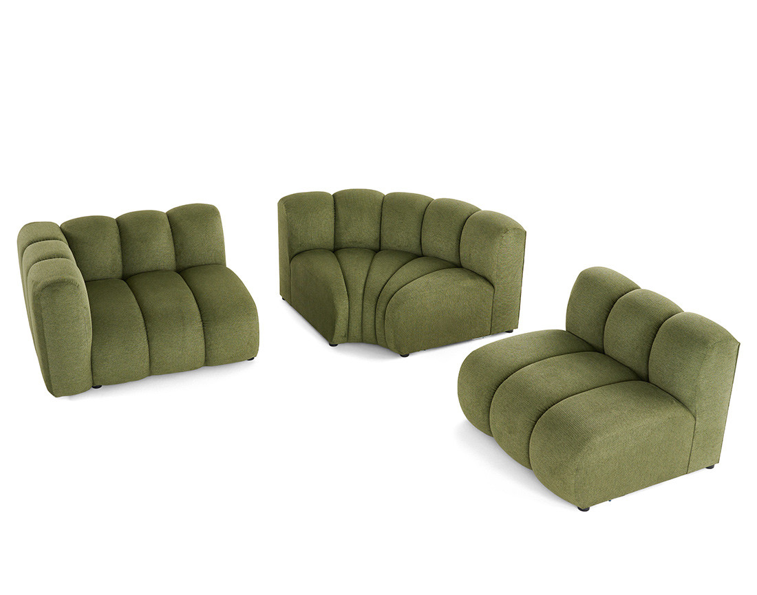 Canapé modulable d'angle droit 4 places avec accoudoir en tissu texturé Debbie