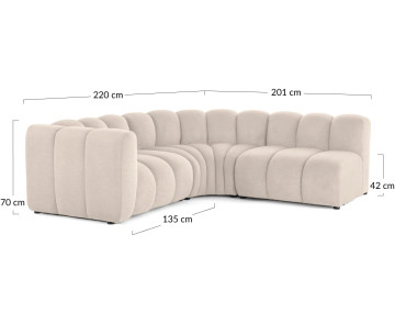 Canapé modulable d'angle droit 4 places avec accoudoir en tissu texturé Debbie