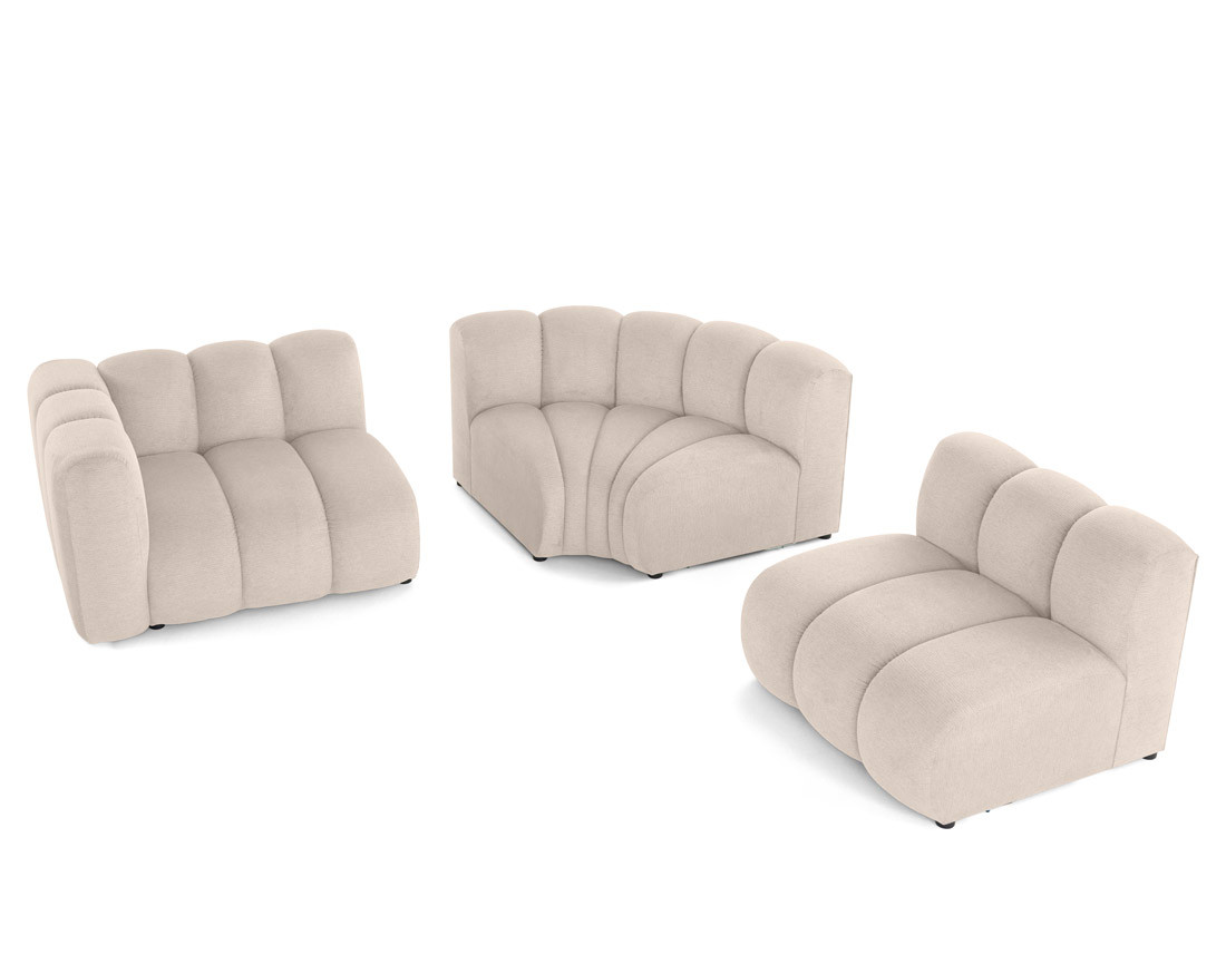 Canapé modulable d'angle droit 4 places avec accoudoir en tissu texturé Debbie