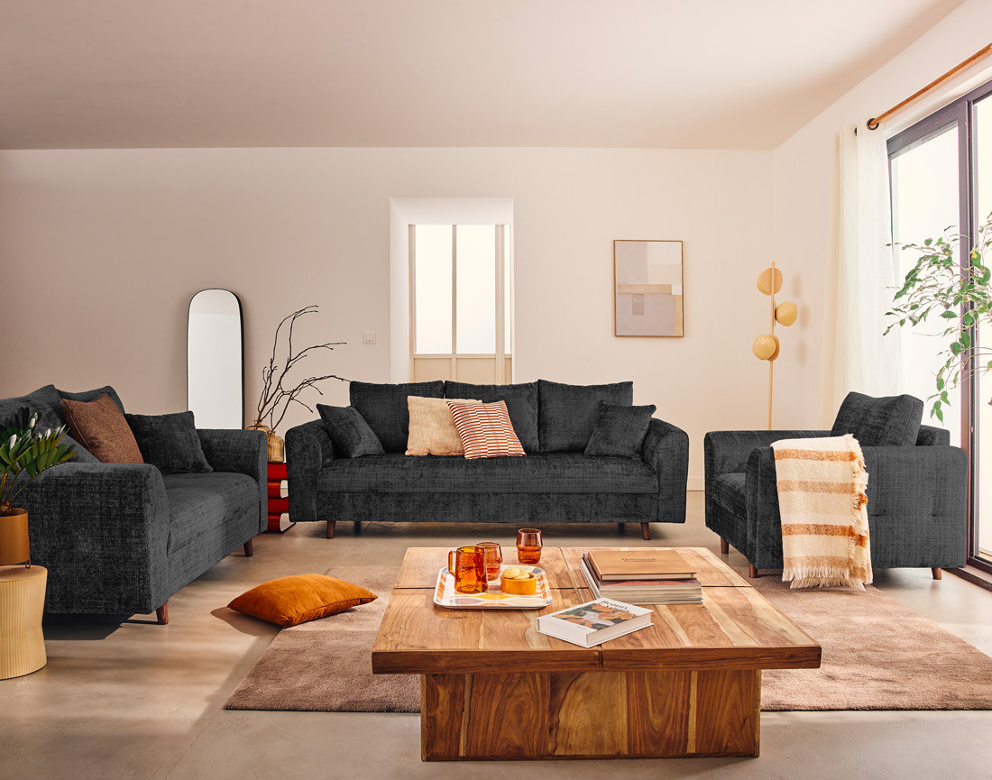 Fauteuil en velours texturé Rune