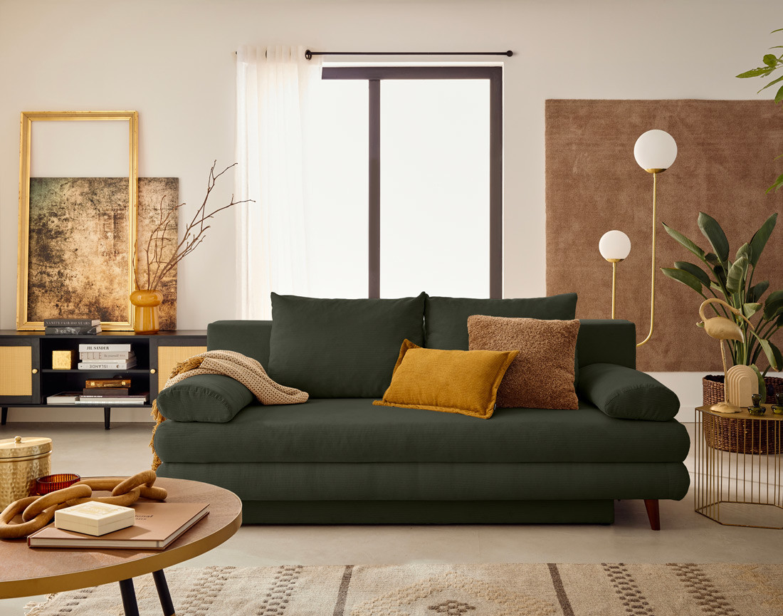 Canapé 3 places convertible avec coffre en velours côtelé Wonder