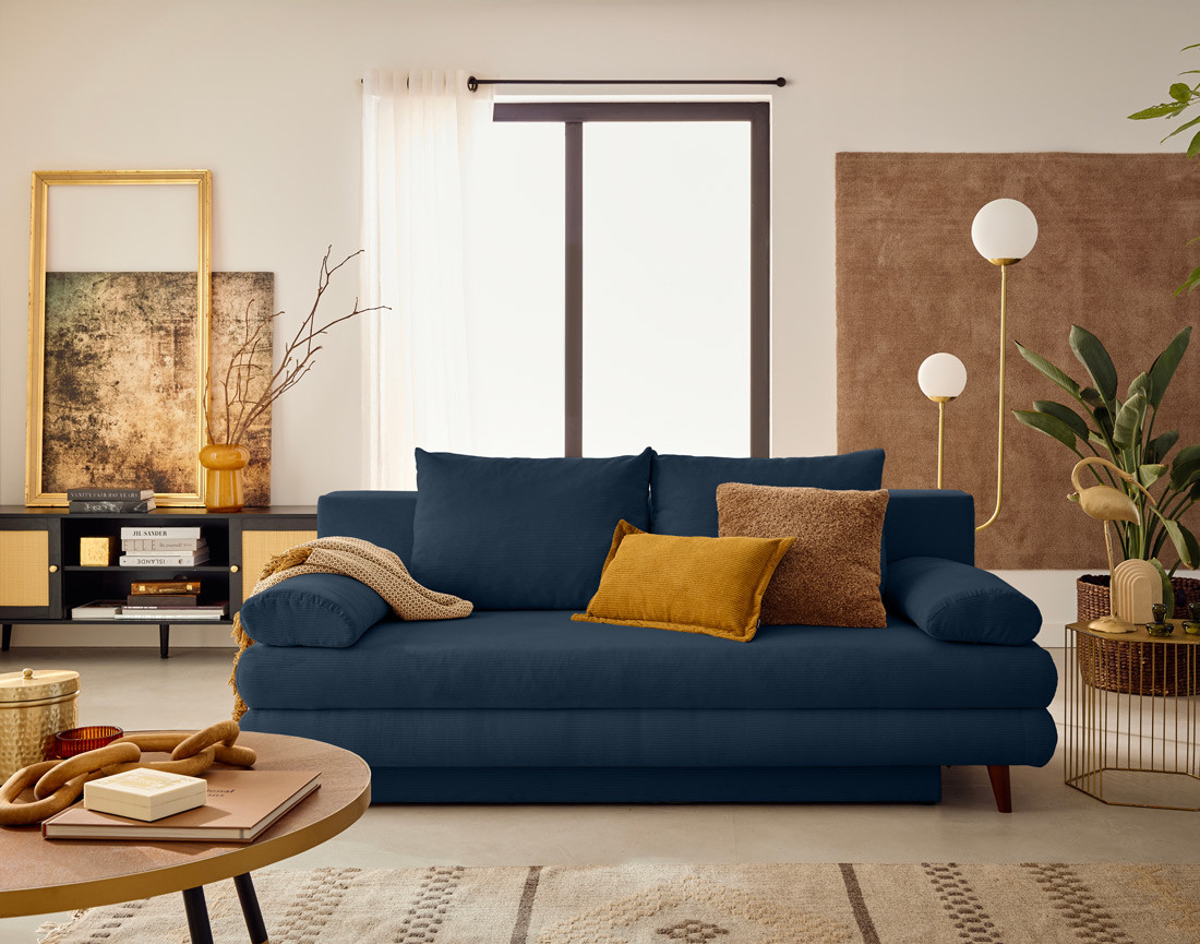 Canapé 3 places convertible avec coffre en velours côtelé Wonder