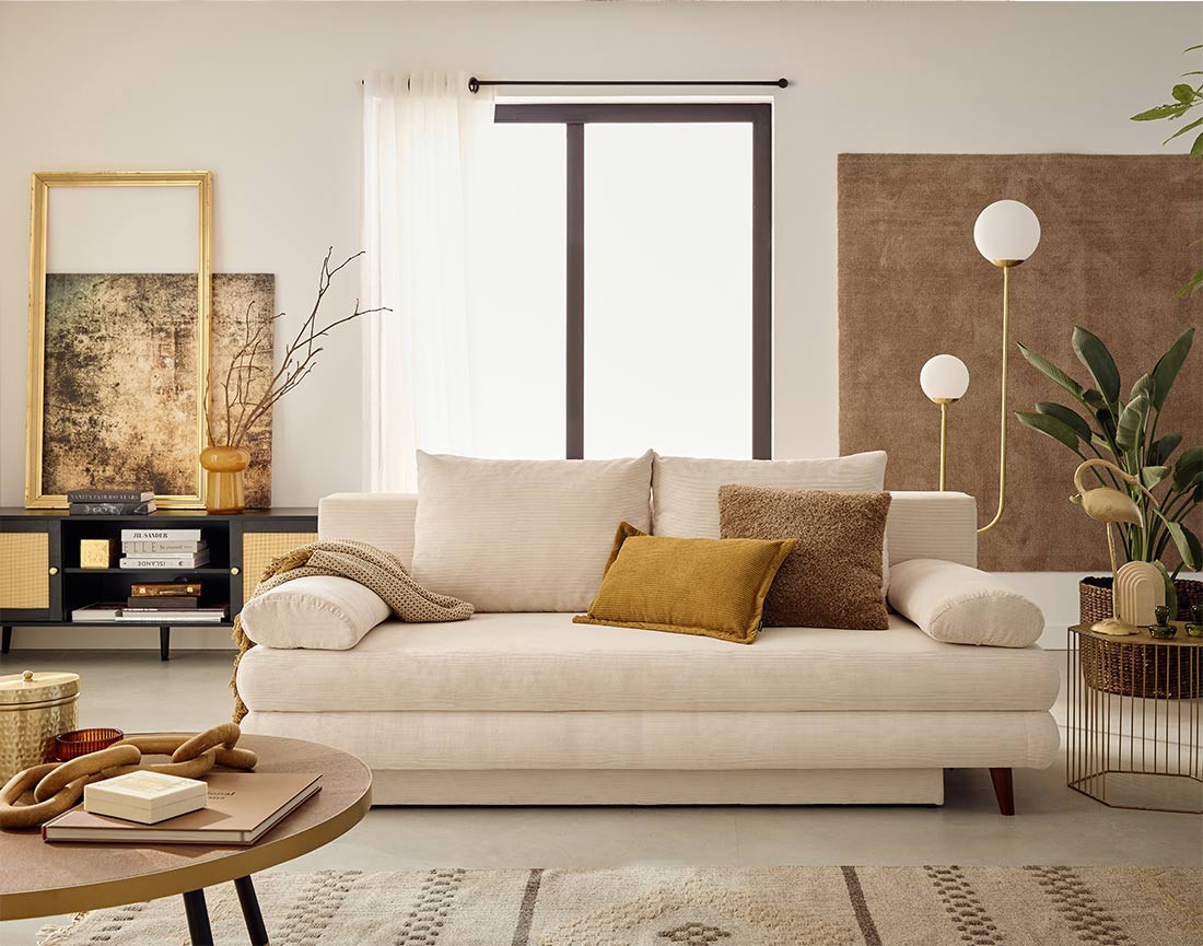 Canapé 3 places convertible avec coffre en velours côtelé Wonder