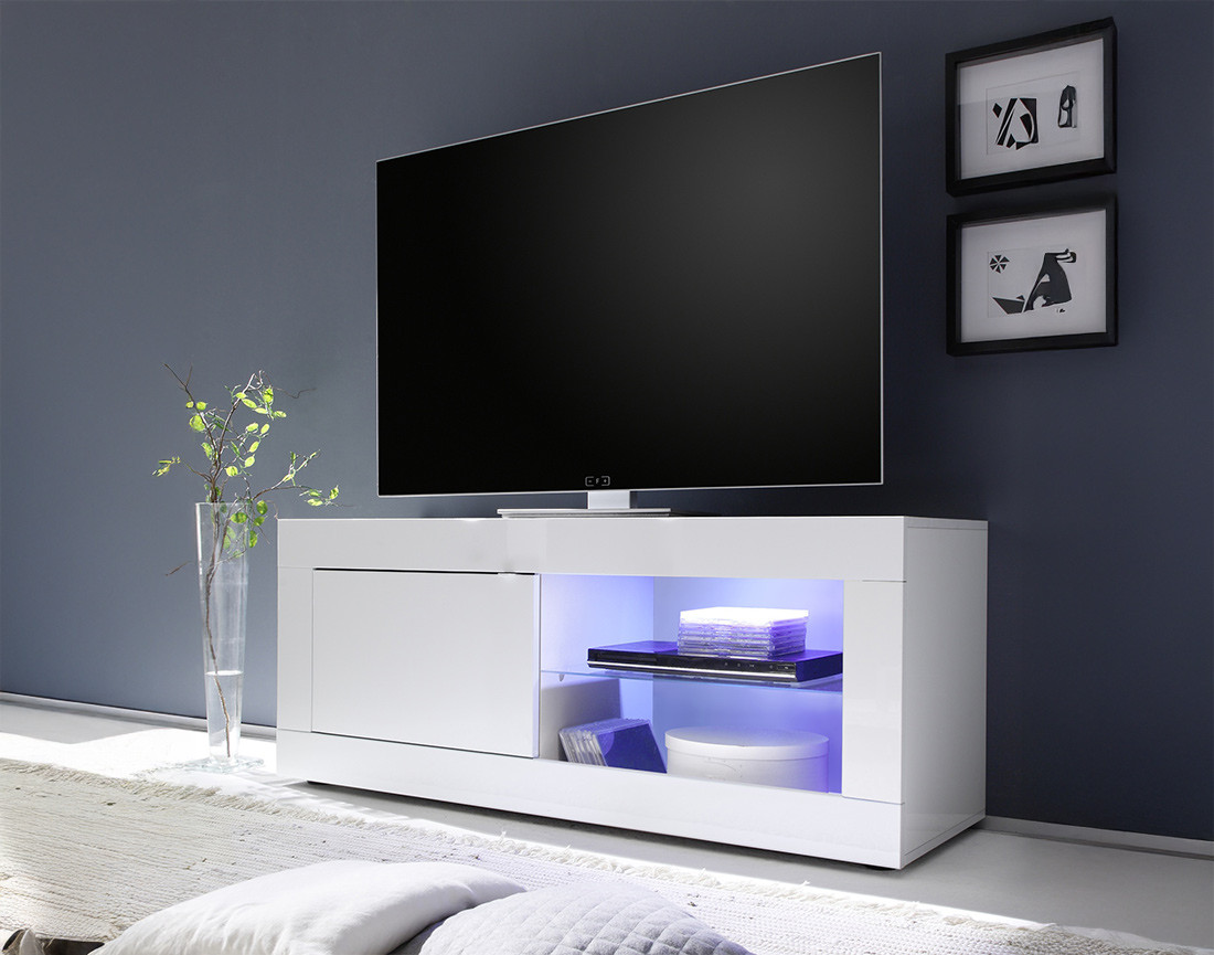 Meuble TV blanc  2 niches et 1 porte 140 cm Milo