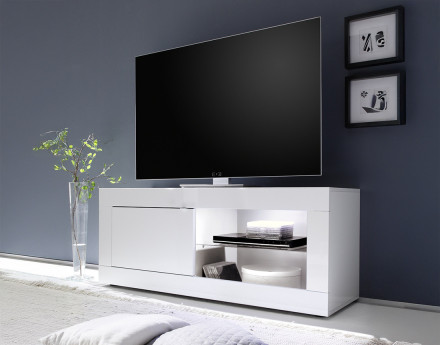 Meuble TV blanc  2 niches et 1 porte 140 cm Milo