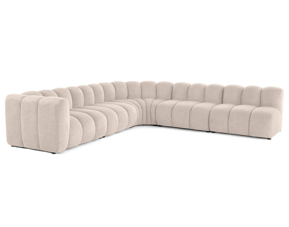 Canapé modulable d'angle droit 5 places en tissu texturé Debbie