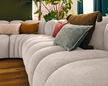 Canapé modulable d'angle droit 5 places en tissu texturé Debbie