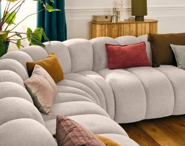 Canapé modulable d'angle droit 5 places en tissu texturé Debbie