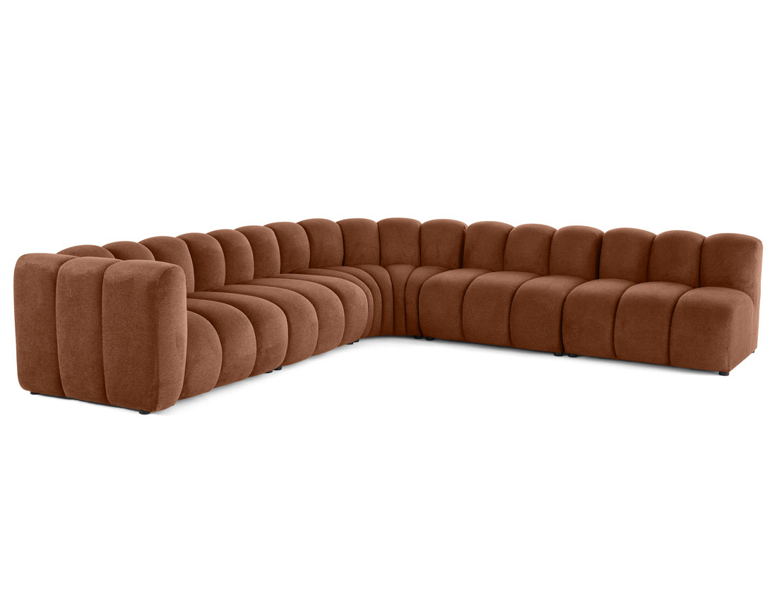 Canapé modulable d'angle droit 5 places en tissu texturé Debbie