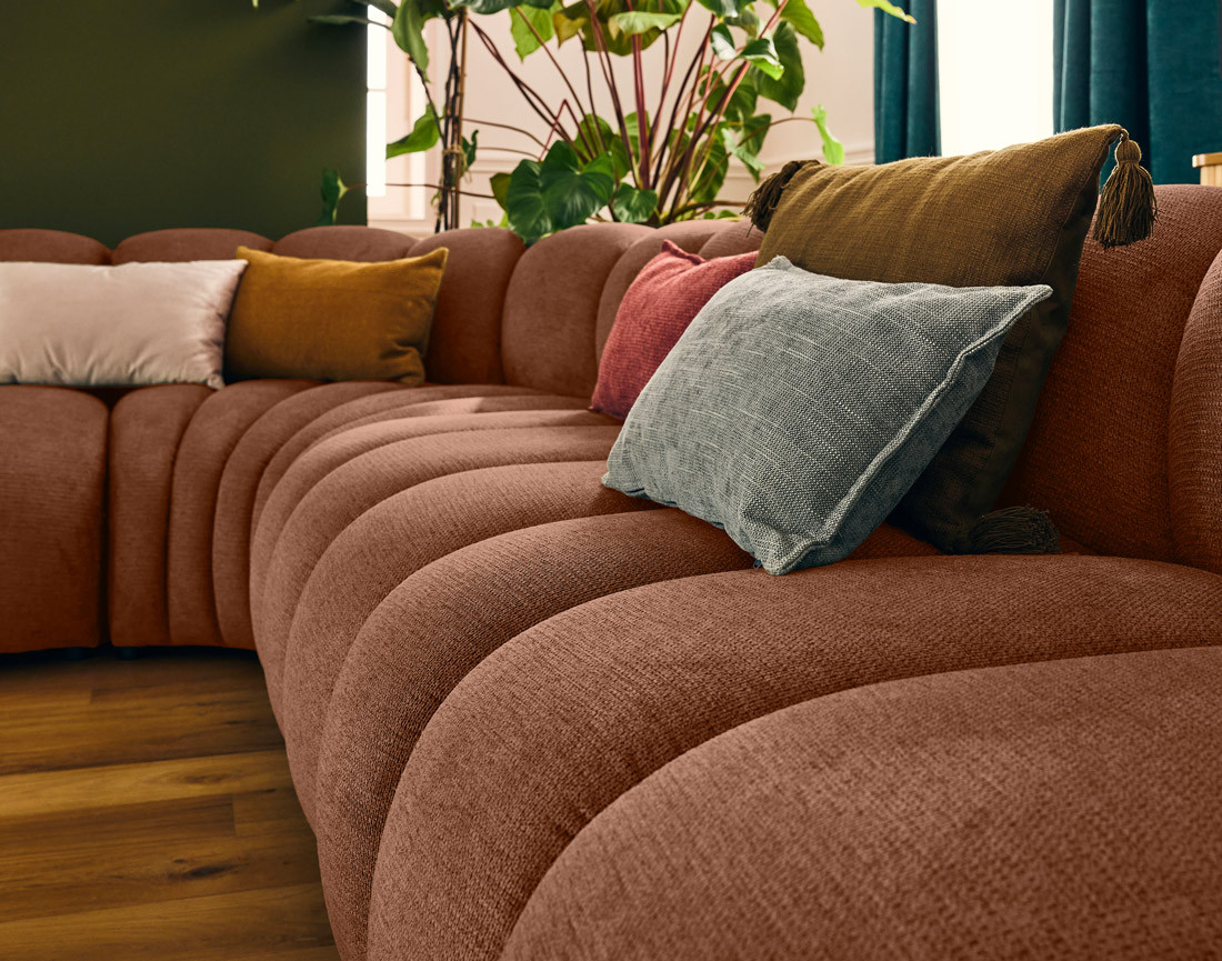 Canapé modulable d'angle droit 5 places en tissu texturé Debbie