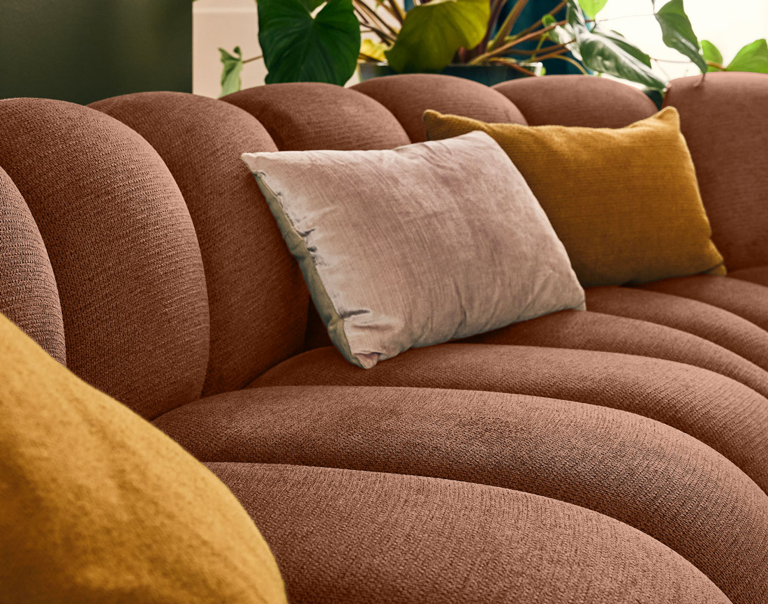 Canapé modulable d'angle droit 5 places en tissu texturé Debbie