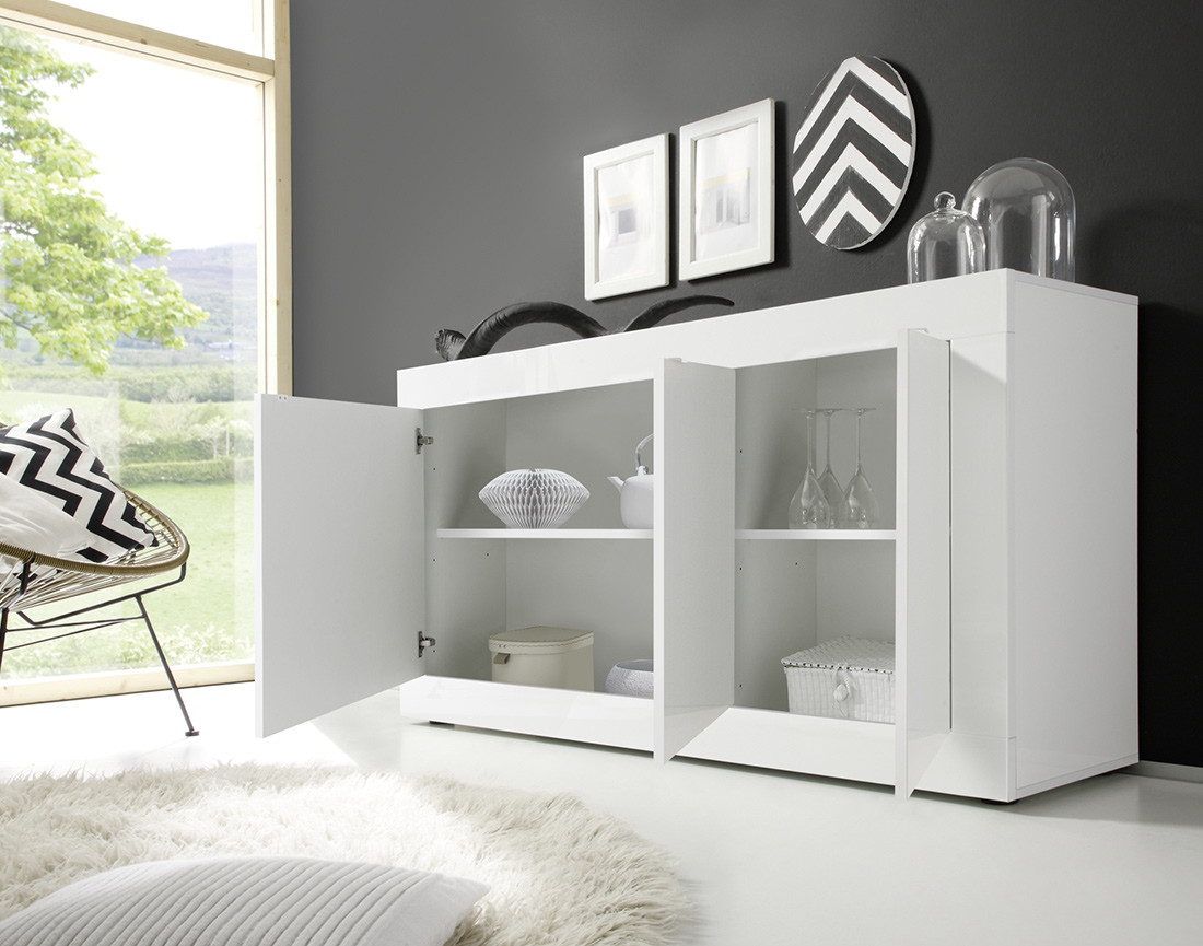 Buffet bas blanc 3 portes 160 cm Milo