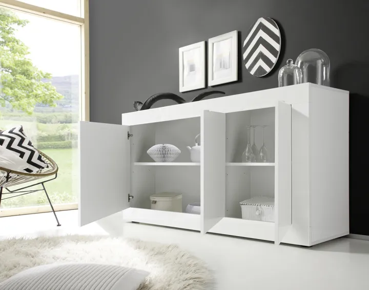 Buffet bas blanc 3 portes 160 cm Milo