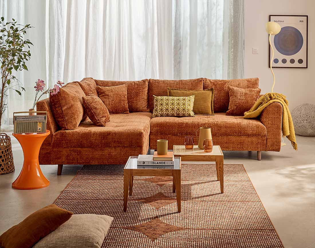 Canapé d'angle gauche 4 places en velours texturé Rune