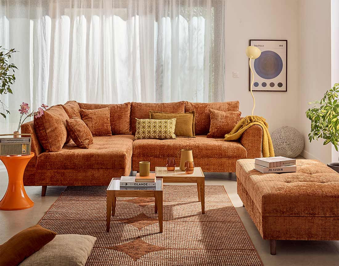 Canapé d'angle gauche 4 places en velours texturé Rune