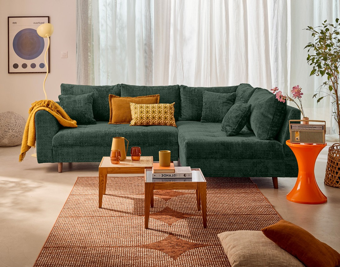 Canapé d'angle droit 4 places en velours texturé Rune