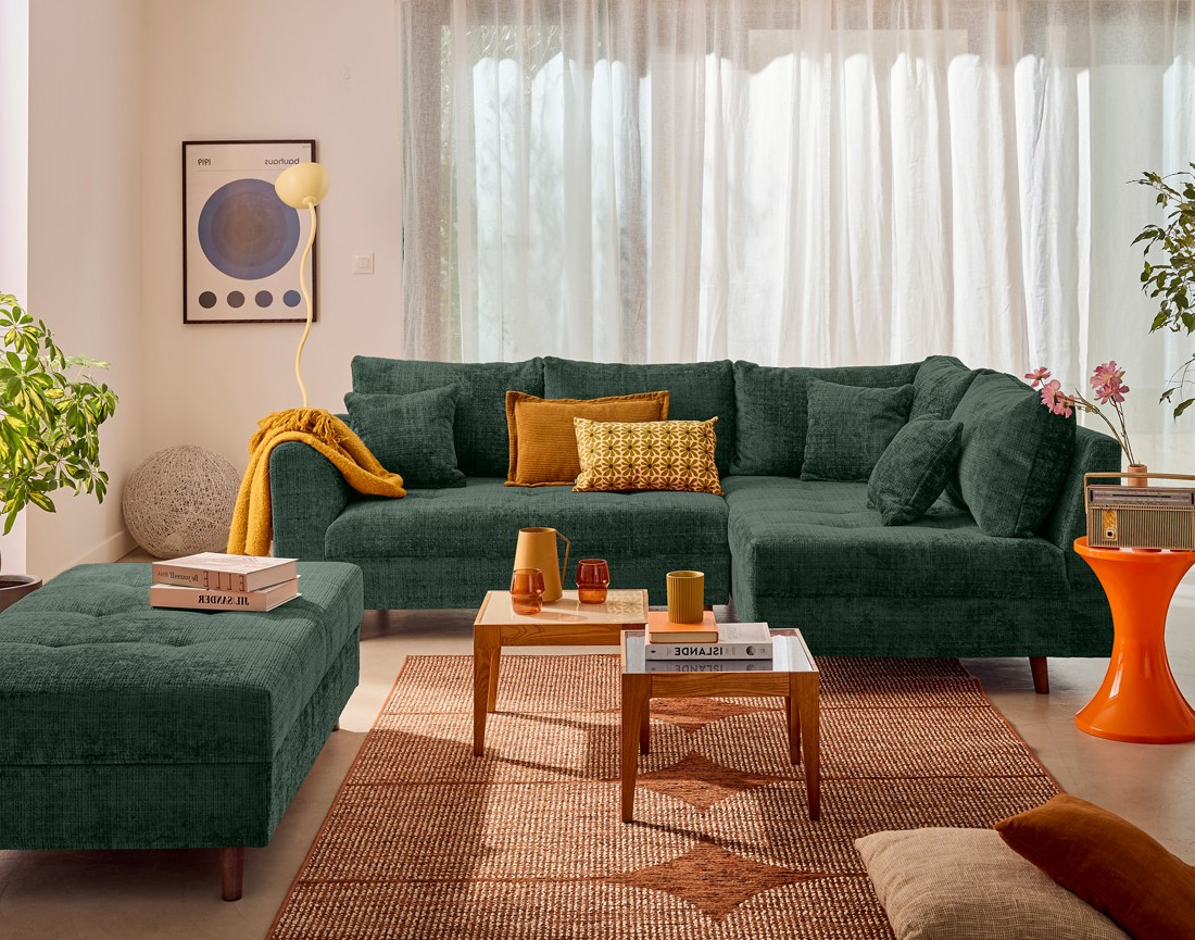 Canapé d'angle droit 4 places en velours texturé Rune