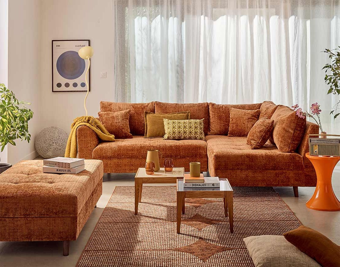 Canapé d'angle droit 4 places en velours texturé Rune