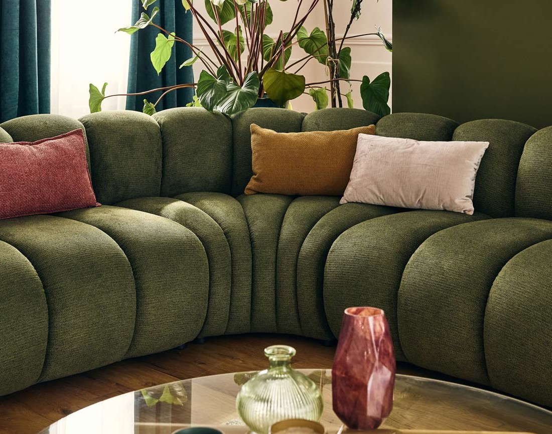 Canapé modulable d'angle gauche 5 places en tissu texturé Debbie