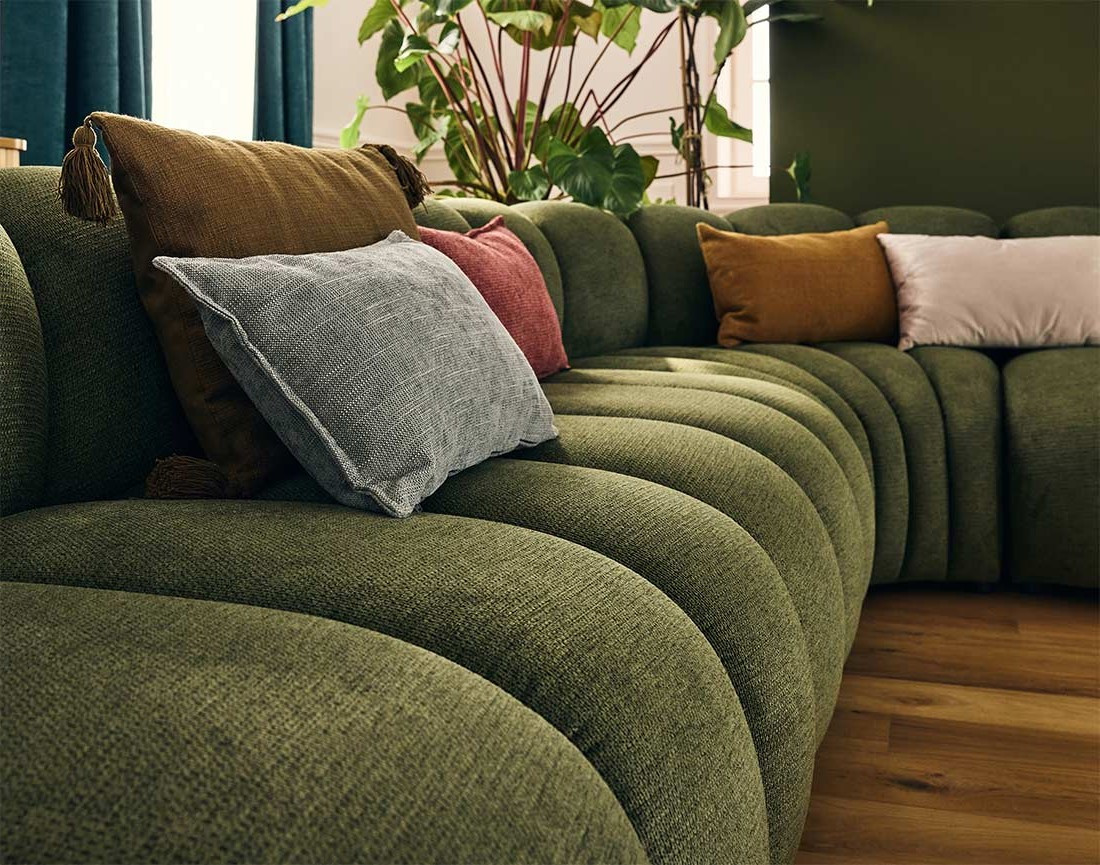 Canapé modulable d'angle gauche 5 places en tissu texturé Debbie