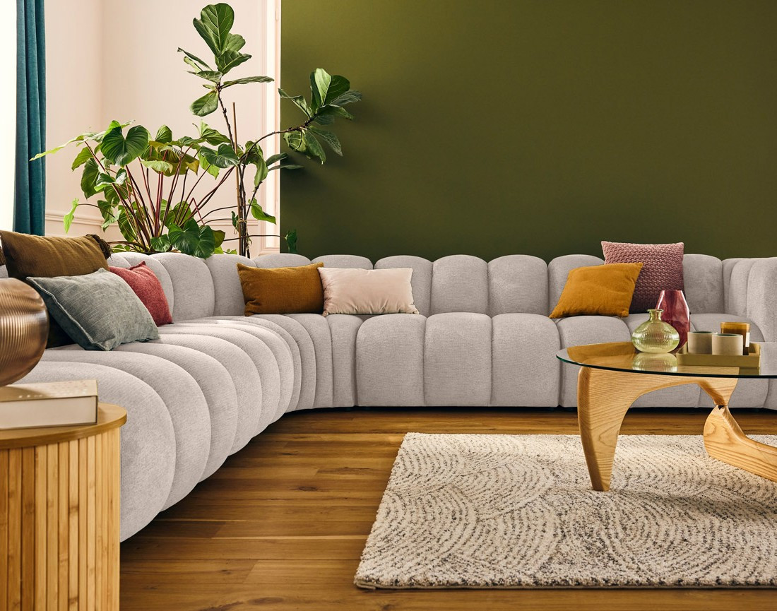 Canapé modulable d'angle gauche 5 places en tissu texturé Debbie Canapé modulable d'angle gauche 5 places en tissu texturé Debbie