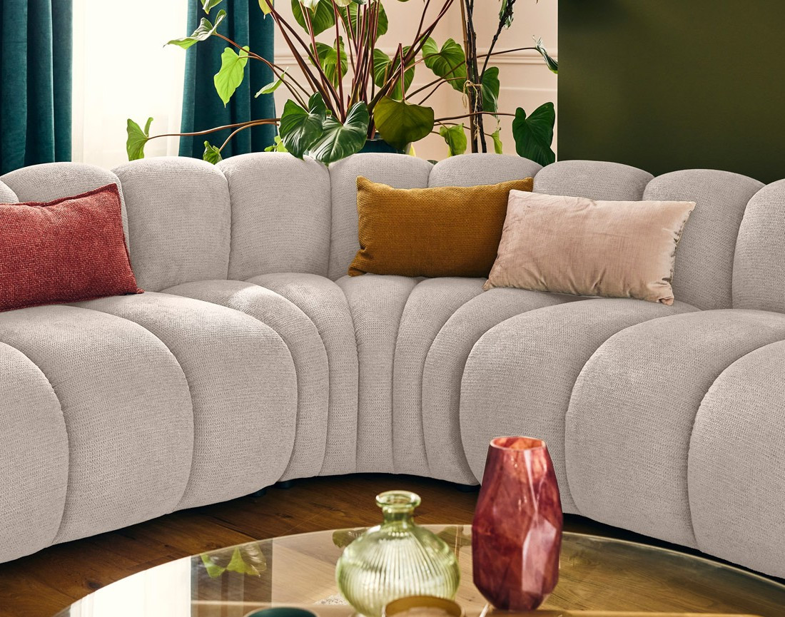 Canapé modulable d'angle gauche 5 places en tissu texturé Debbie Canapé modulable d'angle gauche 5 places en tissu texturé Debbie