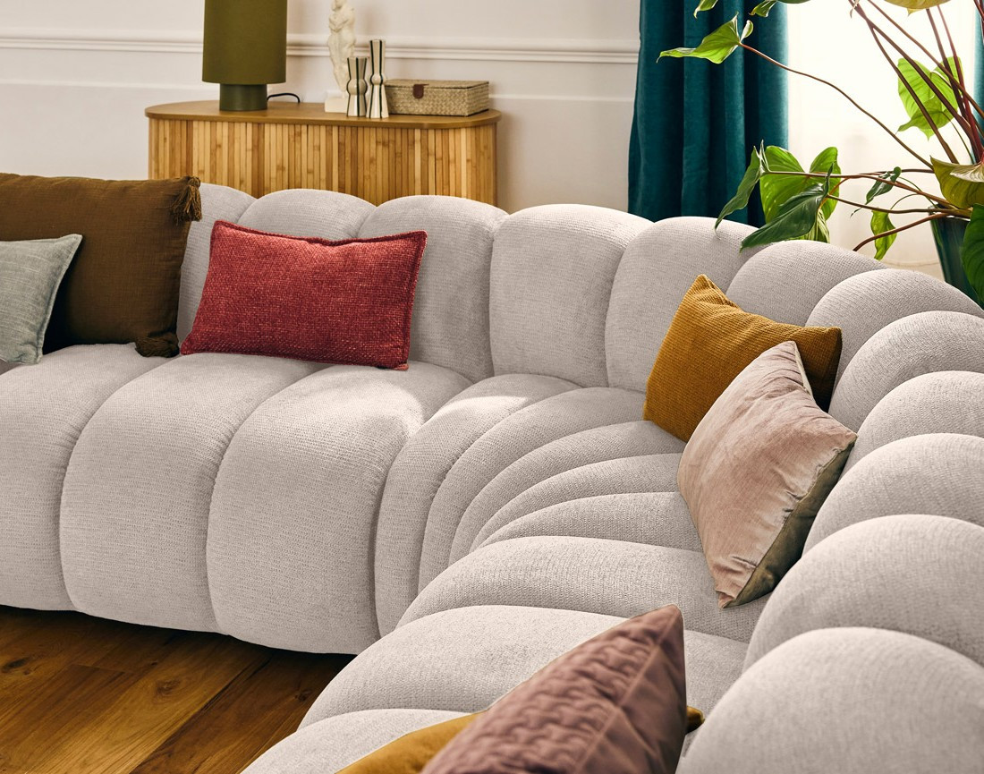 Canapé modulable d'angle gauche 5 places en tissu texturé Debbie Canapé modulable d'angle gauche 5 places en tissu texturé Debbie