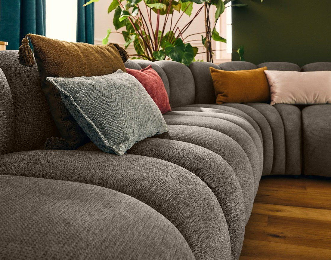 Canapé modulable d'angle gauche 5 places en tissu texturé Debbie