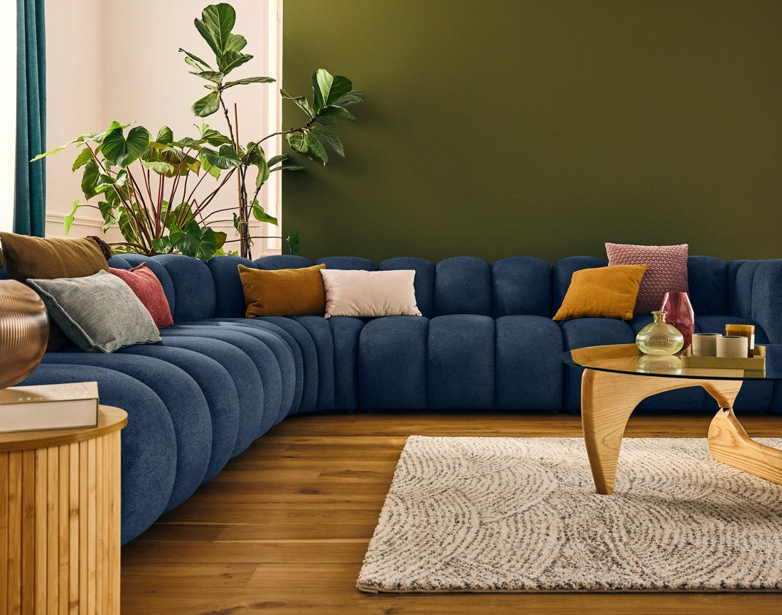 Canapé modulable d'angle gauche 5 places en tissu texturé Debbie