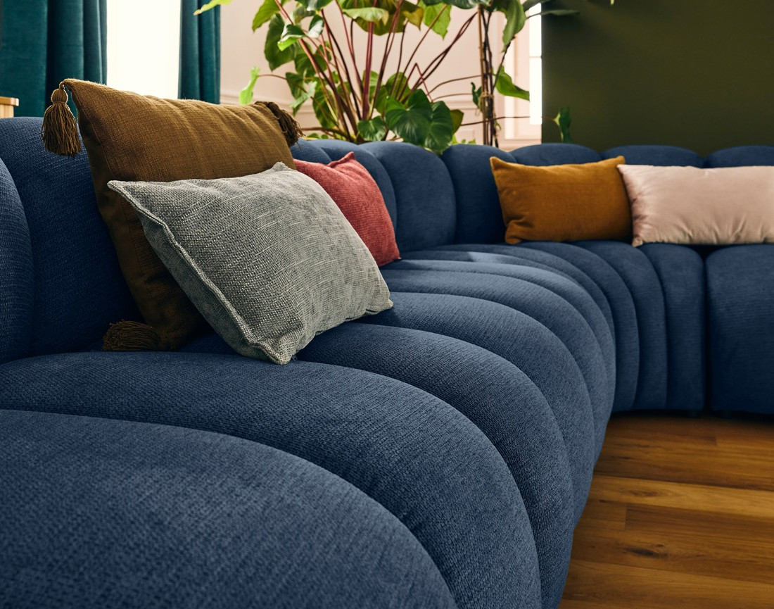 Canapé modulable d'angle gauche 5 places en tissu texturé Debbie