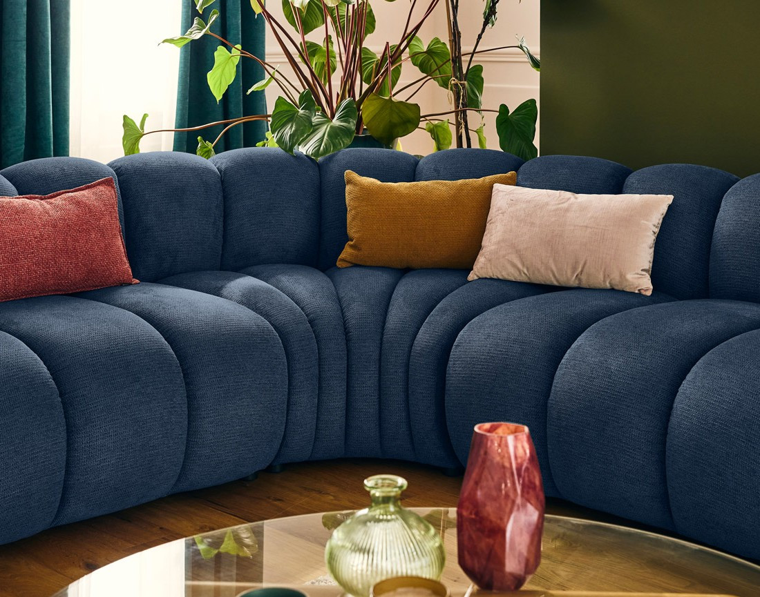 Canapé modulable d'angle gauche 5 places en tissu texturé Debbie