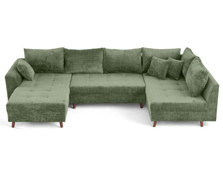 Canapé panoramique d'angle droit 7 places en velours texturé Rune