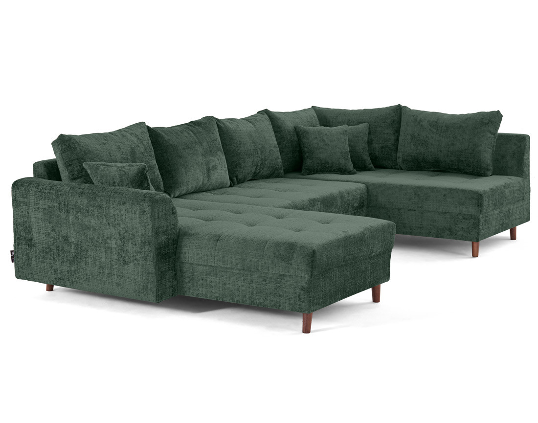 Canapé panoramique d'angle droit 7 places en velours texturé Rune