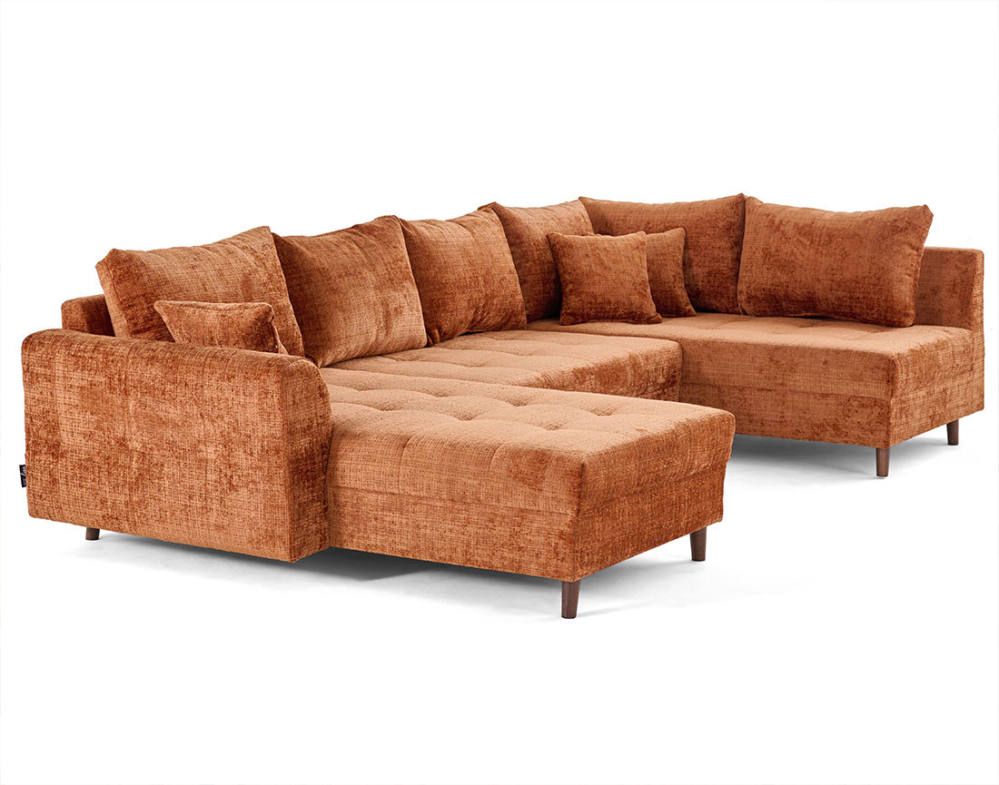 Canapé panoramique d'angle droit 7 places en velours texturé Rune