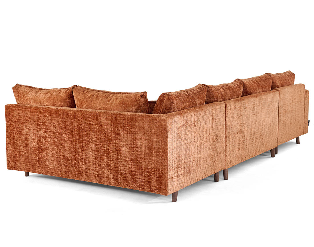 Canapé panoramique d'angle droit 7 places en velours texturé Rune