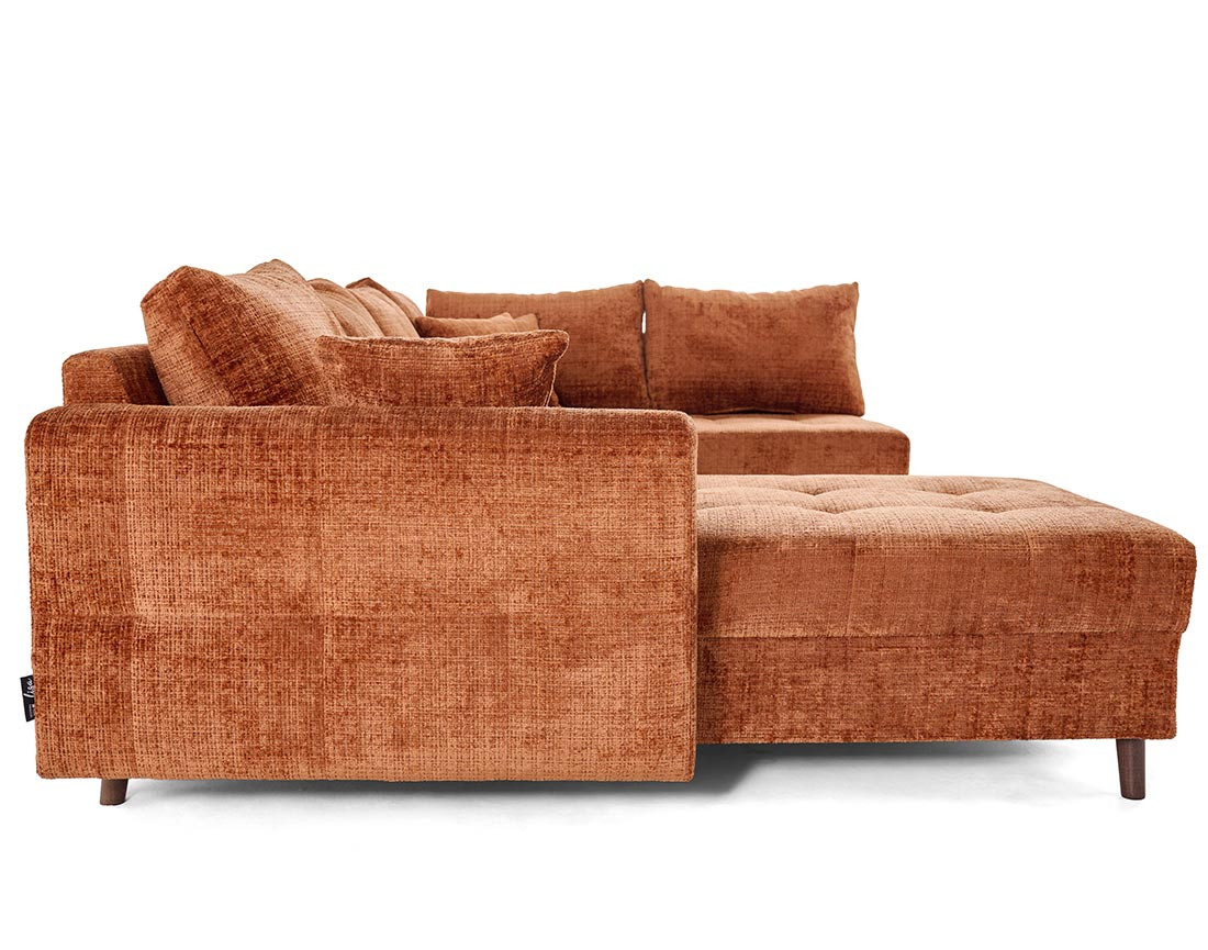 Canapé panoramique d'angle droit 7 places en velours texturé Rune