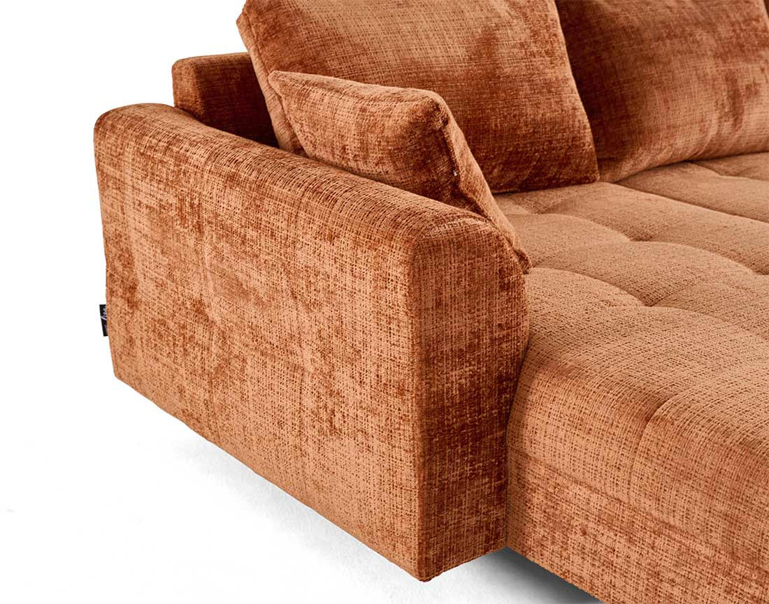 Canapé panoramique d'angle droit 7 places en velours texturé Rune