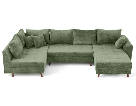 Canapé panoramique d'angle gauche 7 places en velours texturé Rune