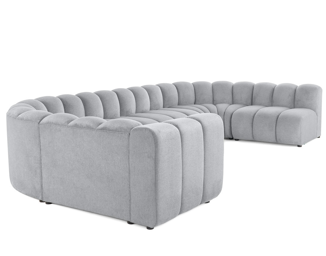 Canapé modulable panoramique d'angle droit 7 places en tissu texturé Debbie Canapé modulable panoramique d'angle droit 7 places en tissu texturé Debbie