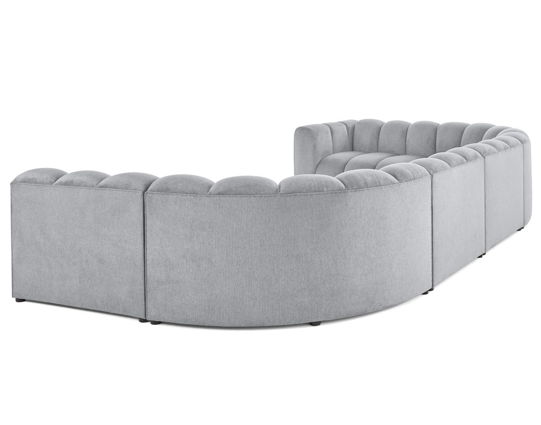 Canapé modulable panoramique d'angle droit 7 places en tissu texturé Debbie Canapé modulable panoramique d'angle droit 7 places en tissu texturé Debbie