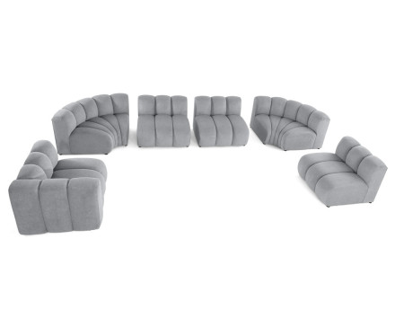 Canapé modulable panoramique d'angle droit 7 places en tissu texturé Debbie