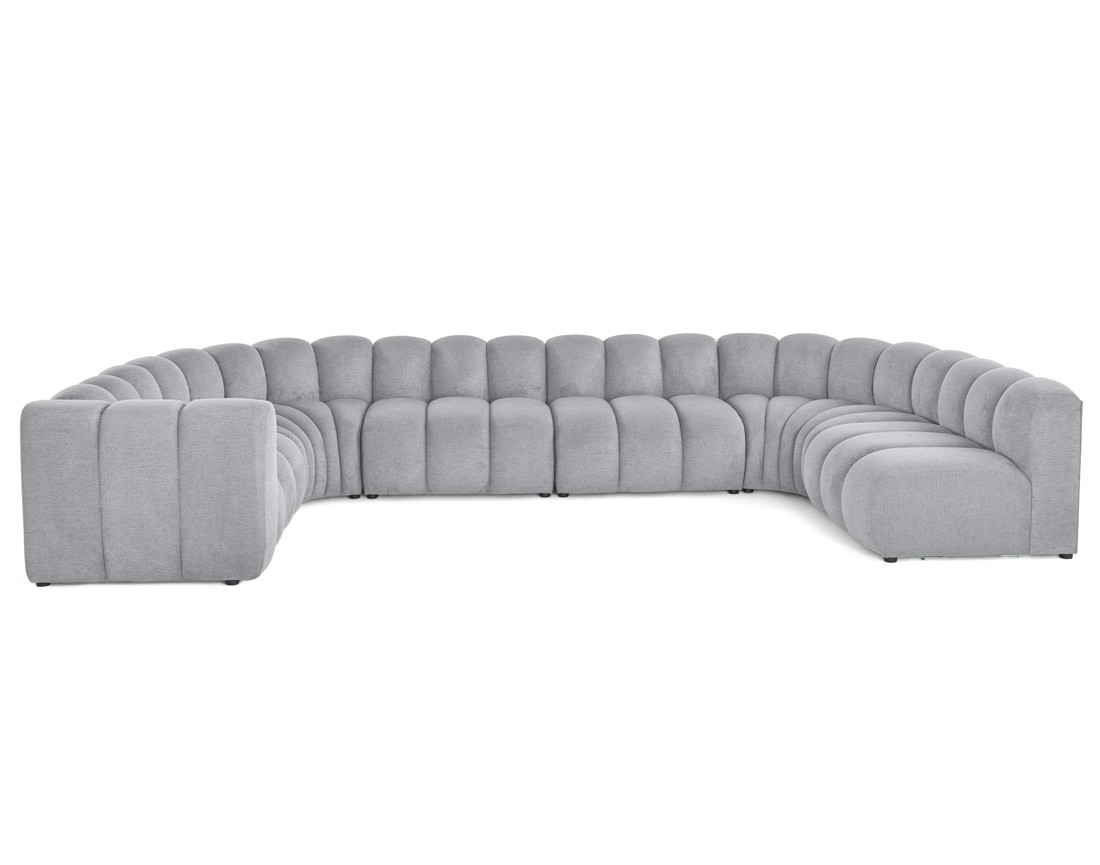 Canapé modulable panoramique d'angle droit 7 places en tissu texturé Debbie Canapé modulable panoramique d'angle droit 7 places en tissu texturé Debbie