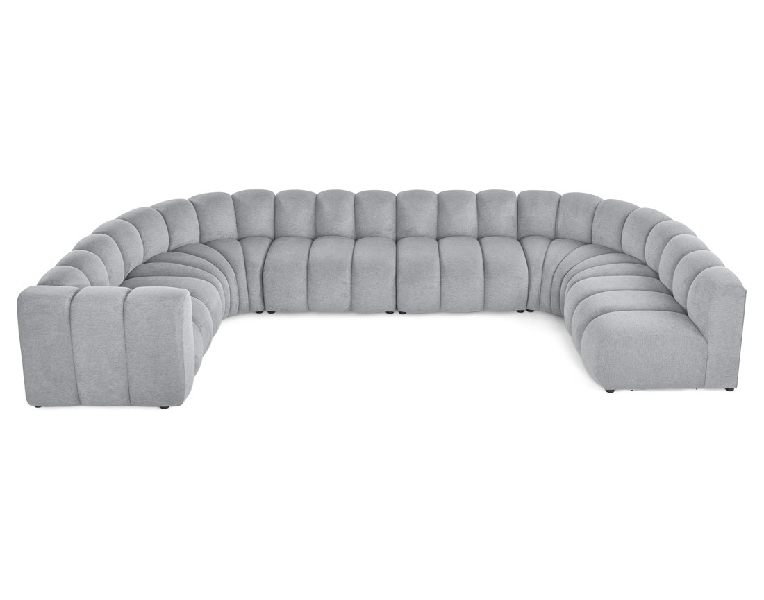 Canapé modulable panoramique d'angle droit 7 places en tissu texturé Debbie Canapé modulable panoramique d'angle droit 7 places en tissu texturé Debbie