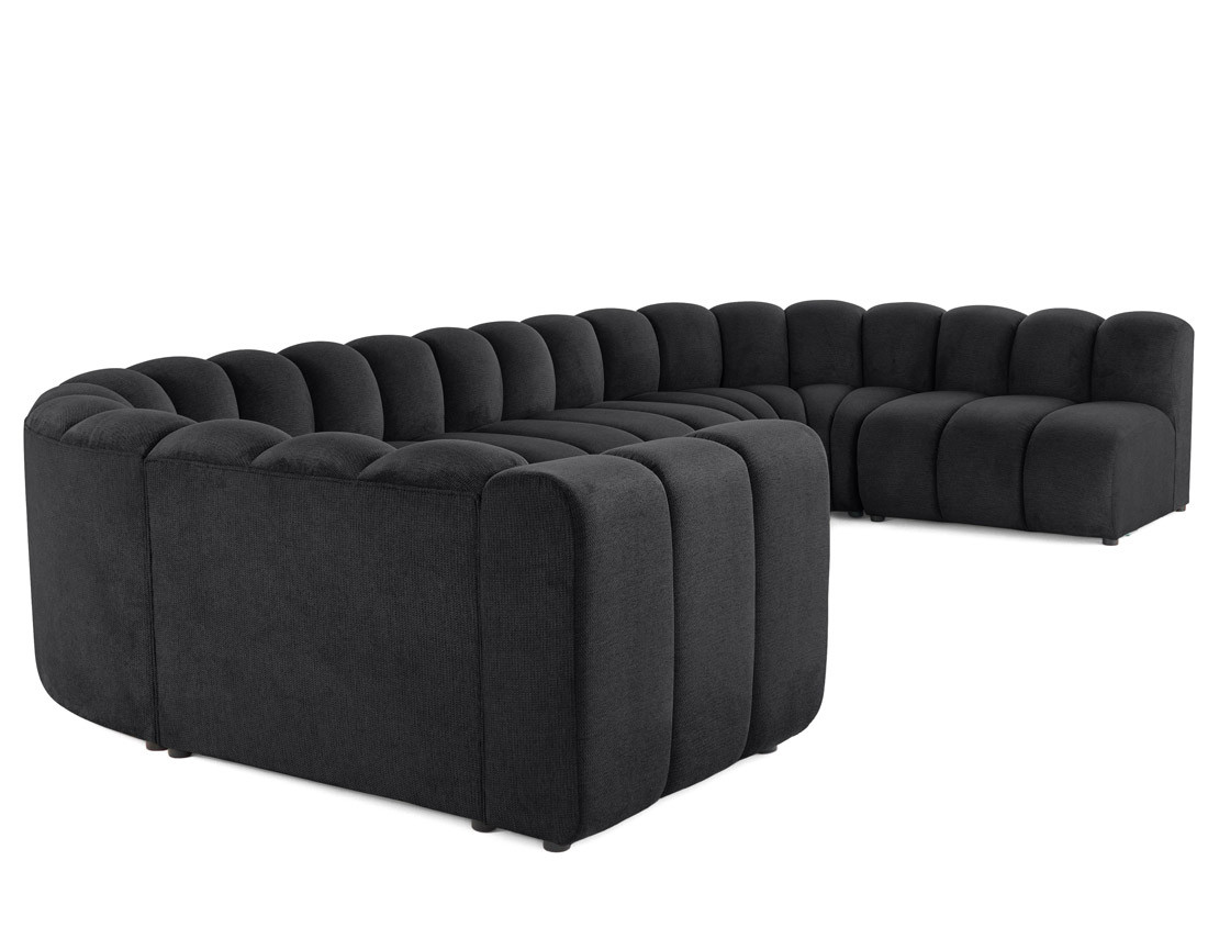 Canapé modulable panoramique d'angle droit 7 places en tissu texturé Debbie Canapé modulable panoramique d'angle droit 7 places en tissu texturé Debbie