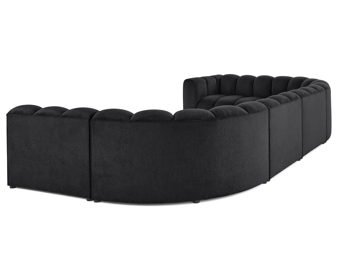 Canapé modulable panoramique d'angle droit 7 places en tissu texturé Debbie Canapé modulable panoramique d'angle droit 7 places en tissu texturé Debbie