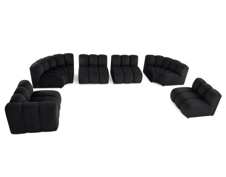 Canapé modulable panoramique d'angle droit 7 places en tissu texturé Debbie