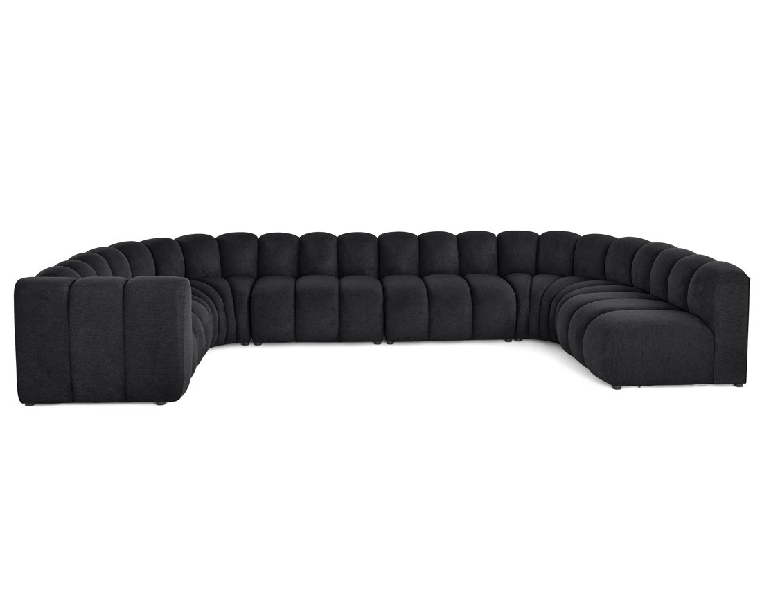 Canapé modulable panoramique d'angle droit 7 places en tissu texturé Debbie Canapé modulable panoramique d'angle droit 7 places en tissu texturé Debbie