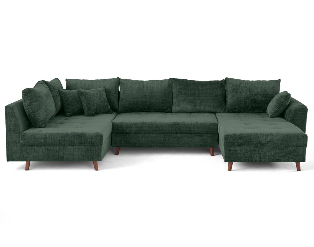 Canapé panoramique d'angle gauche 7 places en velours texturé Rune